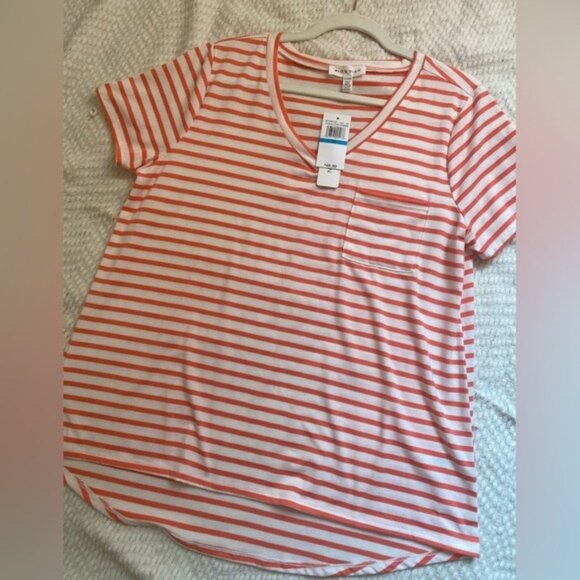 NWT Rio & Rian Coral & White Striped V-Neck Tee Shirt Size XL - Picture 2 of 6